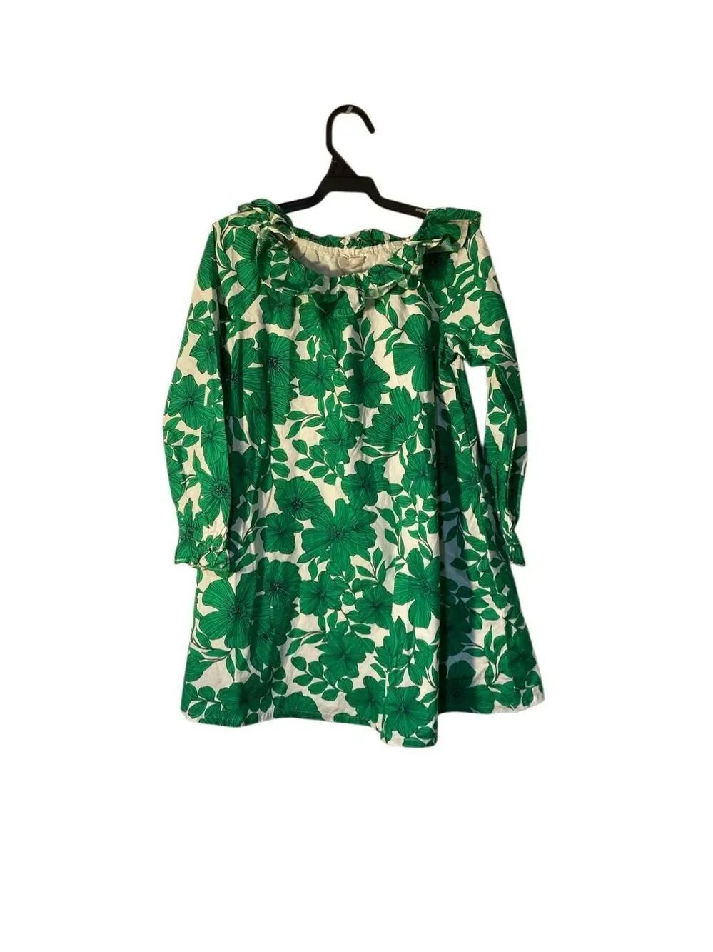J Crew Crewcuts girls, green and white ruffled collar floral print dress 8